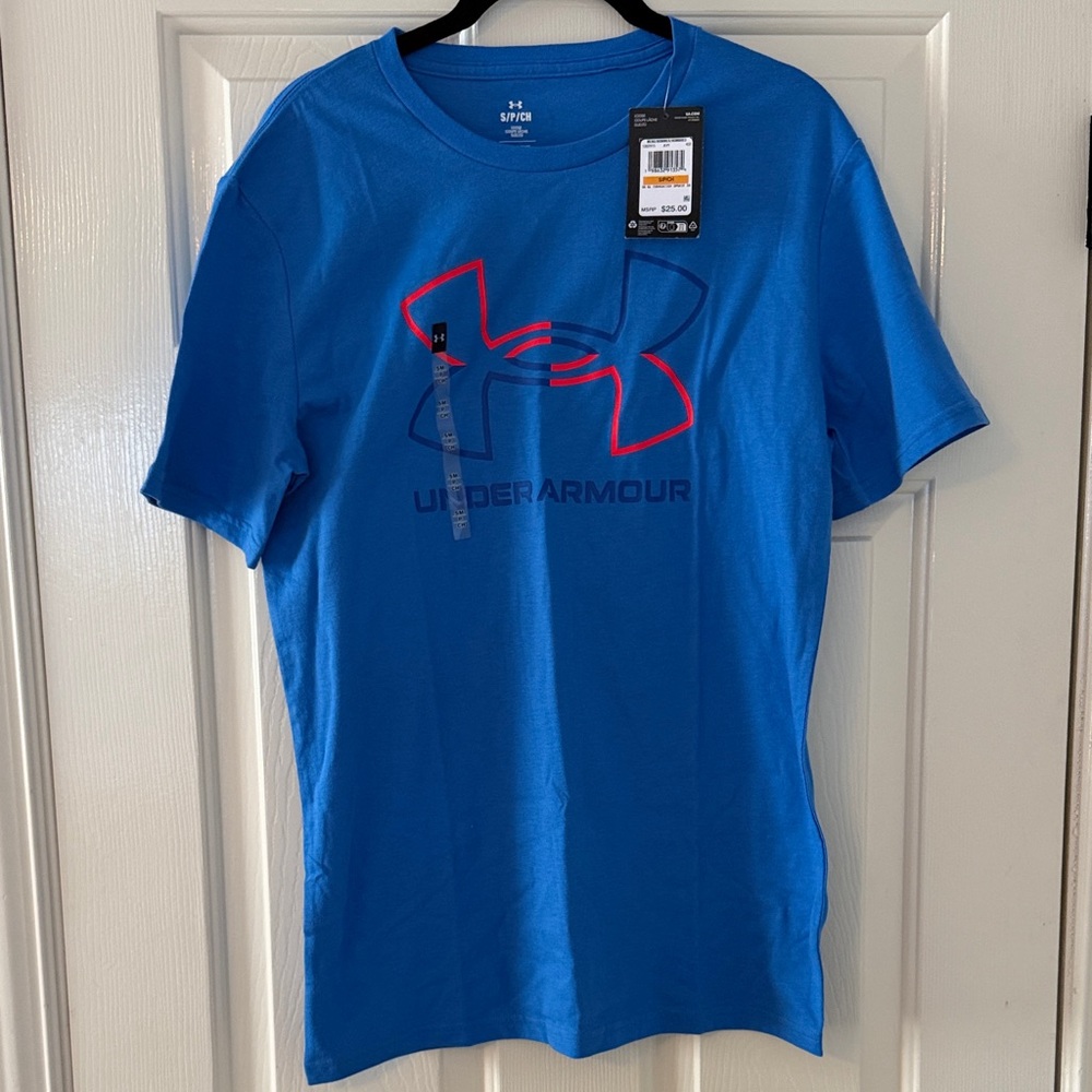 Under Armour Vibrant Blue Tee with Striking Red Emblem